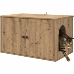 Huisdierbenodigdheden*vidaXL Kattenhuis Ambachtelijk eiken 85 x 55 x 50 cm Bewerkt hout artisanaal eikenkleurig
