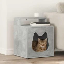 Huisdierbenodigdheden*vidaXL Kattenhuis Beton 42,5 x 40 x 53,5 cm Bewerkt hout Betongrijs