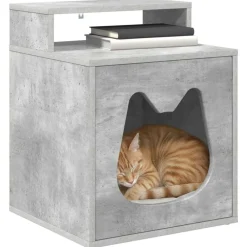 Huisdierbenodigdheden*vidaXL Kattenhuis Beton 42,5 x 40 x 53,5 cm Bewerkt hout Betongrijs