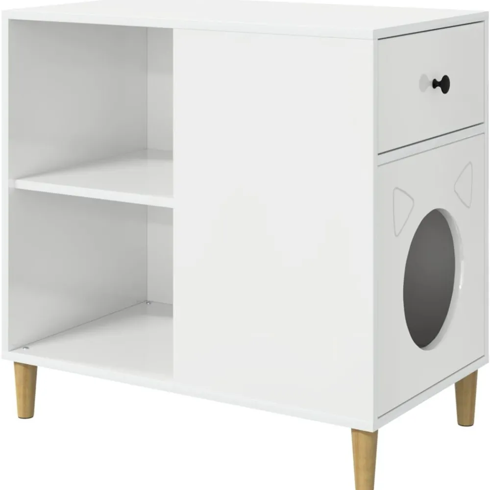 Huisdierbenodigdheden*vidaXL Kattenhuis Glanzend Wit 72 x 42,5 x 70 cm Bewerkt hout Hoogglans wit