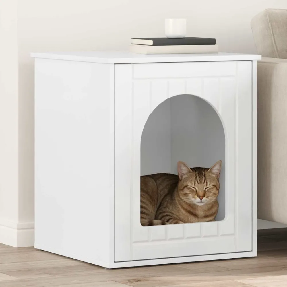 Kattenhuis Glanzend Wit 53 x 52 x 62 cm Bewerkt hout>vidaXL