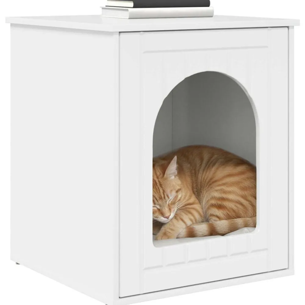 Kattenhuis Glanzend Wit 53 x 52 x 62 cm Bewerkt hout>vidaXL