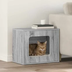 Huisdierbenodigdheden*vidaXL Kattenhuis 51 x 30 x 42,5 cm Bewerkt hout Grijs sonoma