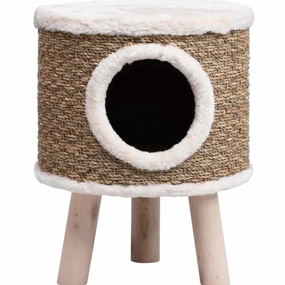 Huisdierbenodigdheden*vidaXL Kattenhuis met houten poten 41 cm zeegras