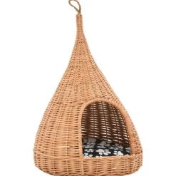 Kattenhuis met kussen tipi 40x60 cm natuurlijk wilgen>vidaXL Online