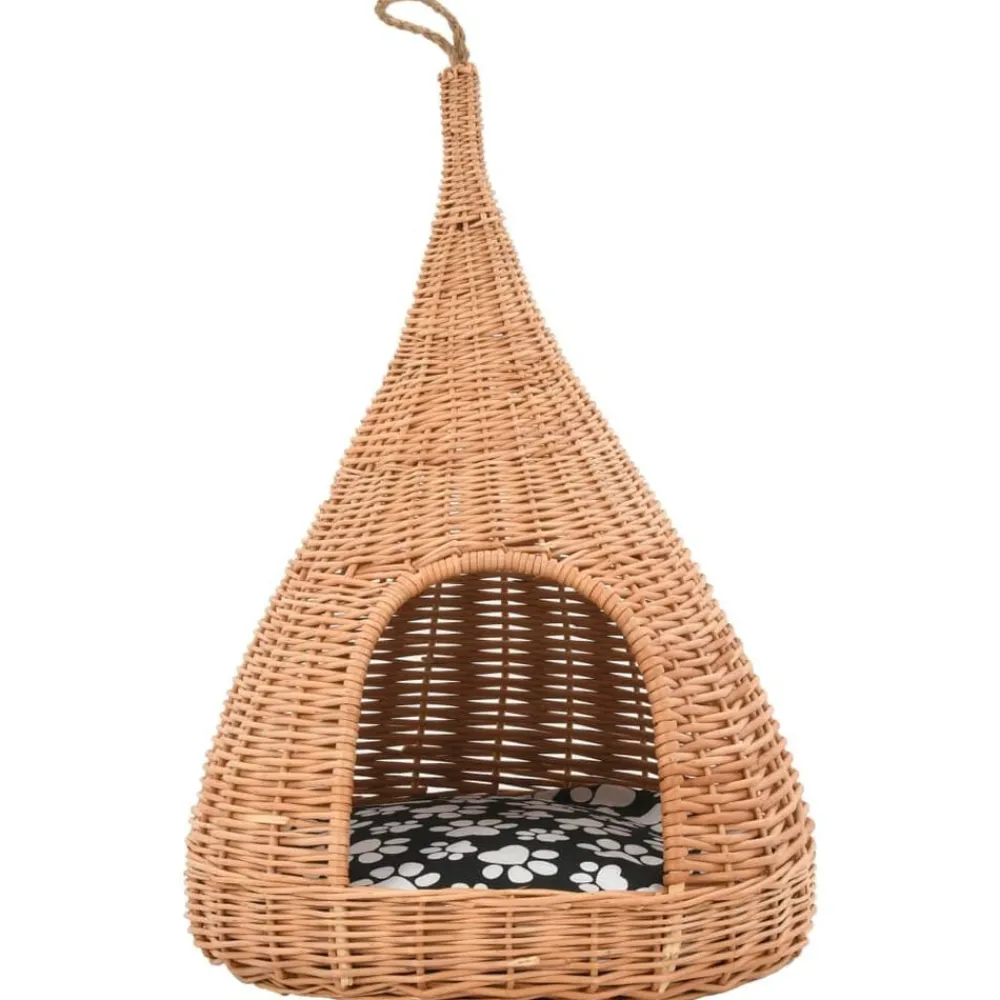 Kattenhuis met kussen tipi 40x60 cm natuurlijk wilgen>vidaXL Online
