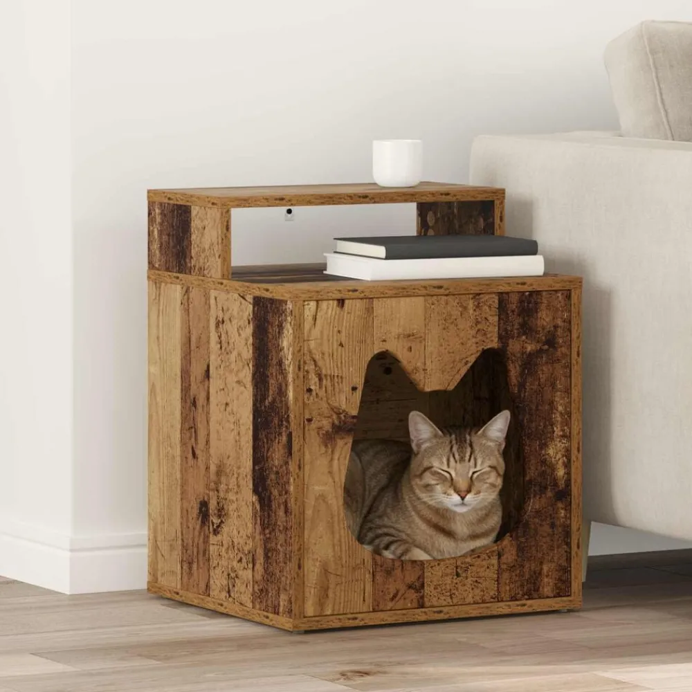 Huisdierbenodigdheden*vidaXL Kattenhuis Oudhout 42,5 x 40 x 53,5 cm Bewerkt hout Oud hout