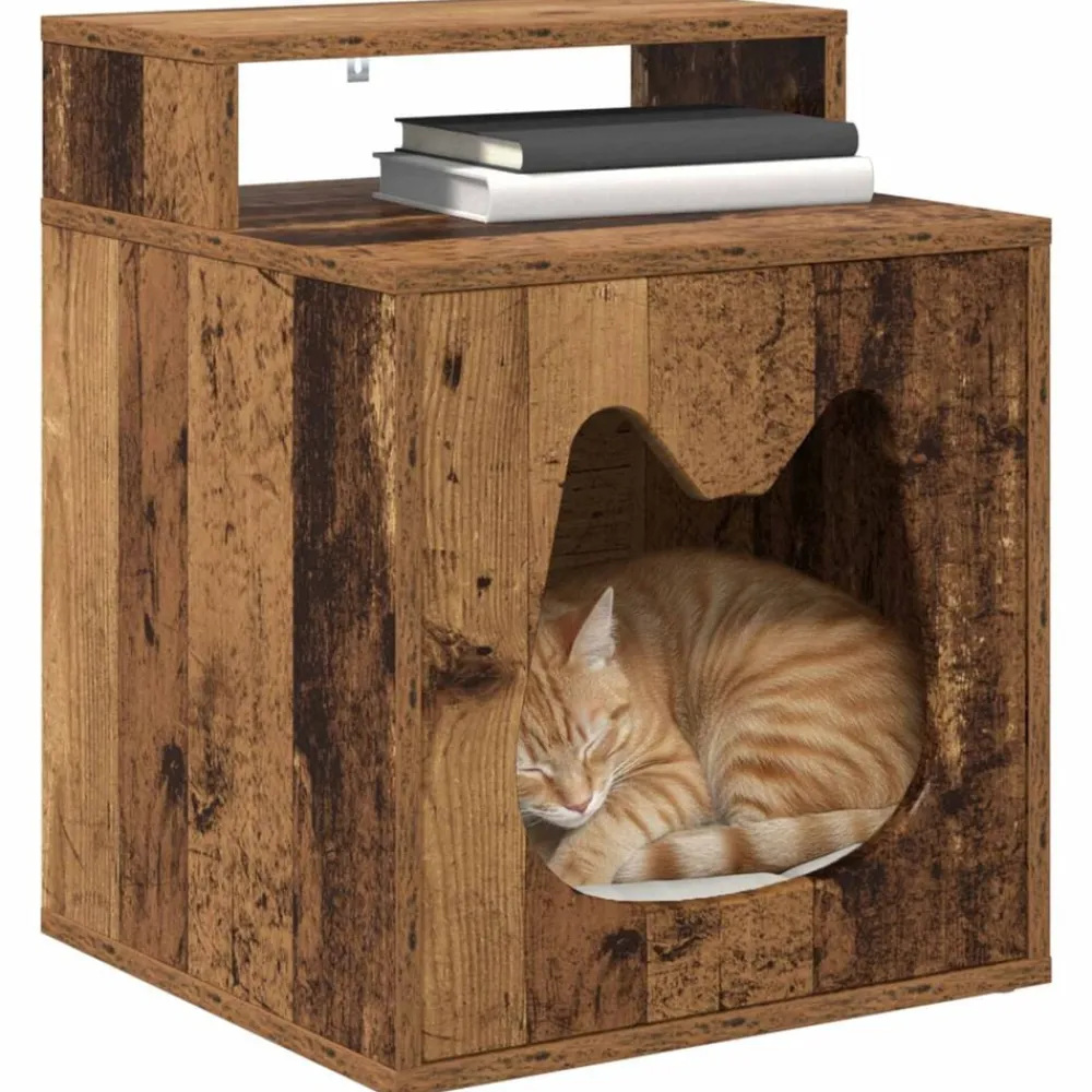 Huisdierbenodigdheden*vidaXL Kattenhuis Oudhout 42,5 x 40 x 53,5 cm Bewerkt hout Oud hout