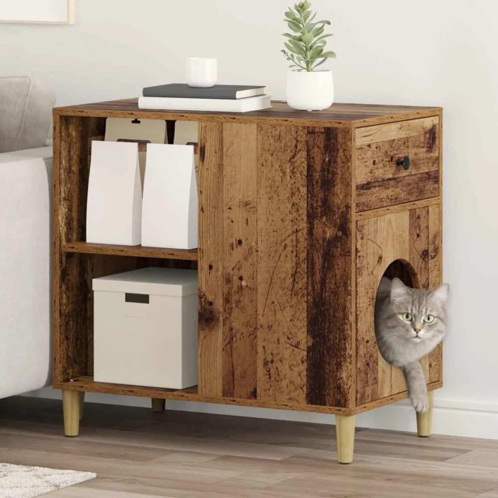Huisdierbenodigdheden*vidaXL Kattenhuis Oudhout 72 x 42,5 x 70 cm Bewerkt hout Oud hout