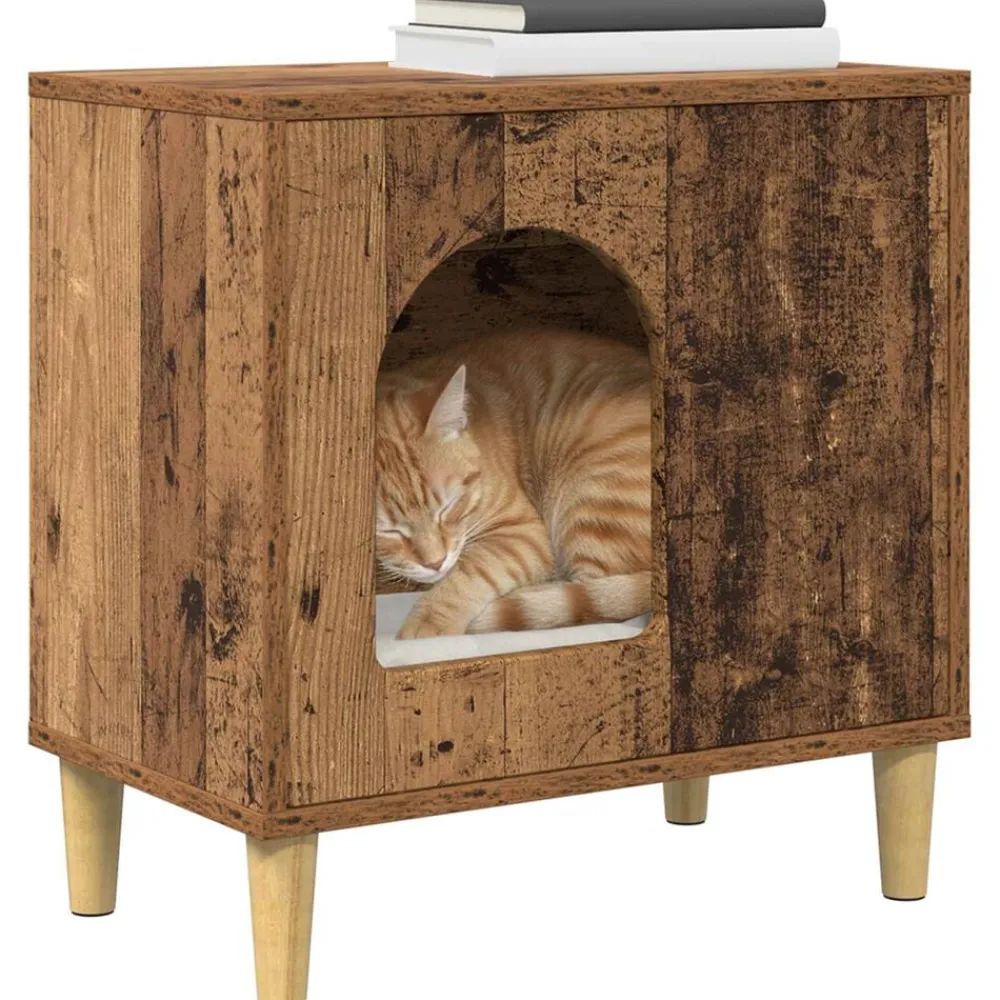 Huisdierbenodigdheden*vidaXL Kattenhuis Oudhout 51 x 30 x 52 cm Bewerkt hout Oud hout
