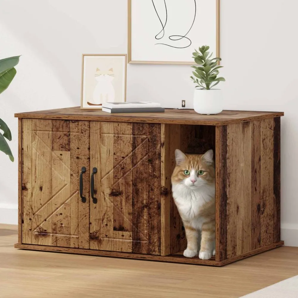 Kattenhuis Oudhout 85 x 55 x 50 cm Bewerkt hout>vidaXL Discount
