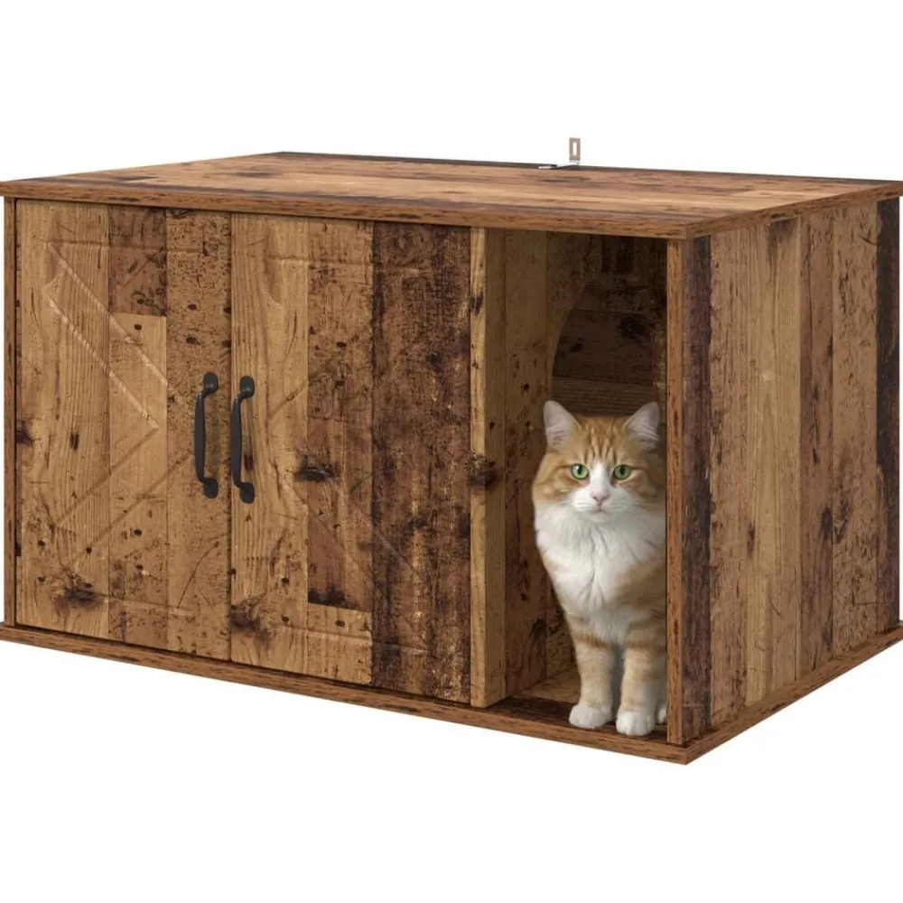 Kattenhuis Oudhout 85 x 55 x 50 cm Bewerkt hout>vidaXL Discount