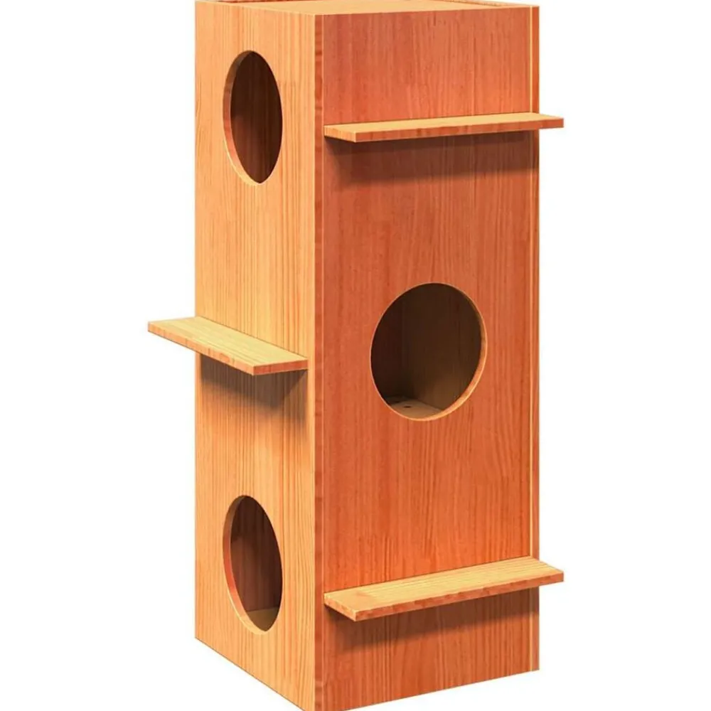 Huisdierbenodigdheden*vidaXL Kattenhuis 43x43x90 cm massief grenenhout Wasbruin