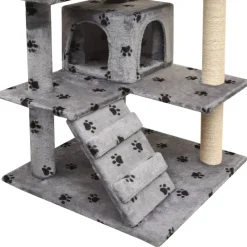 Huisdierbenodigdheden*vidaXL Kattenkrabpaal met sisal krabpalen 125 cm pootafdrukken grijs Grijs met pootafdrukken