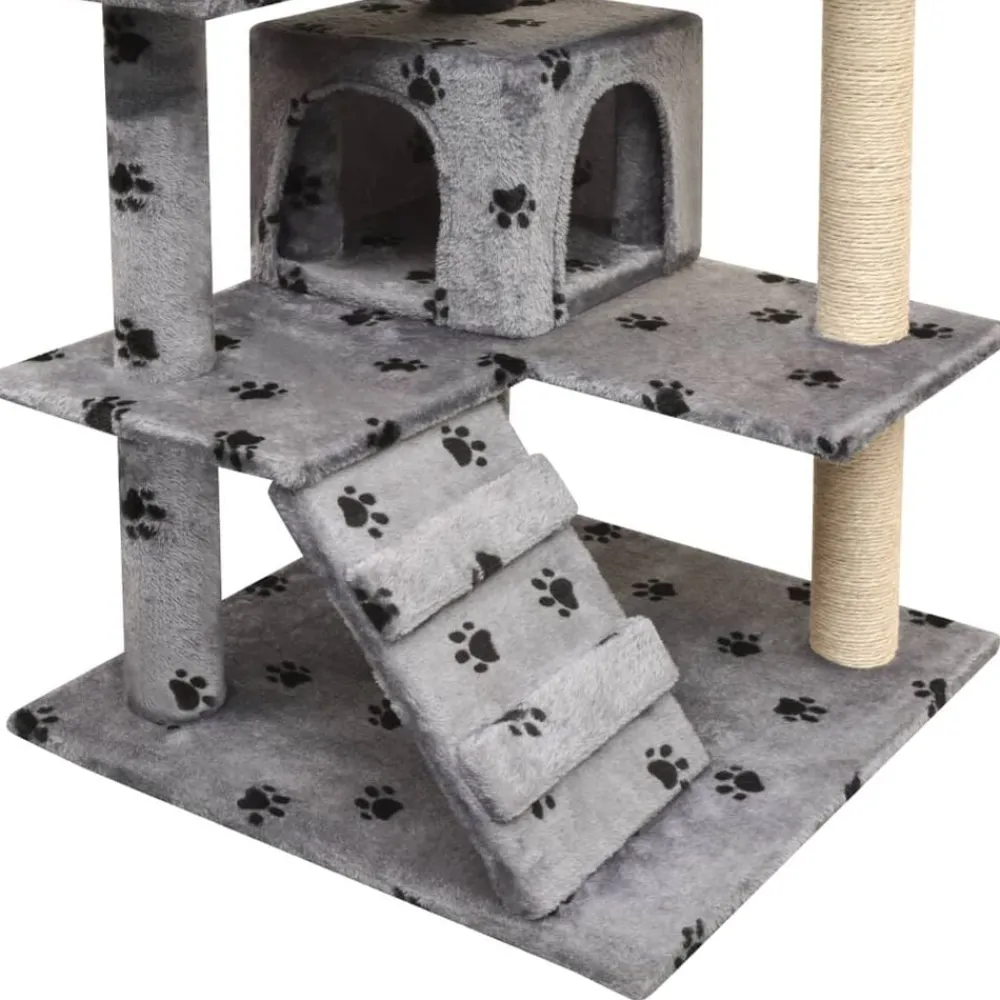 Huisdierbenodigdheden*vidaXL Kattenkrabpaal met sisal krabpalen 125 cm pootafdrukken grijs Grijs met pootafdrukken
