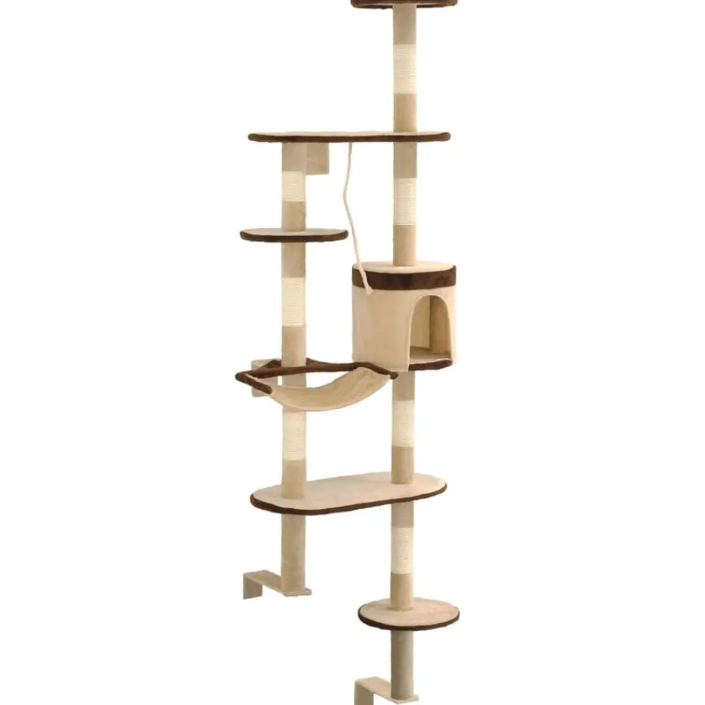 Kattenkrabpaal met krabpalen wandmontage 194 cm beige bruin>vidaXL Best