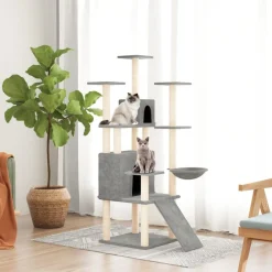 Huisdierbenodigdheden*vidaXL Kattenmeubel met sisal krabpalen 154 cm Lichtgrijs
