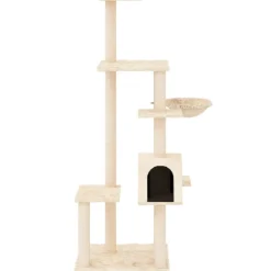 Kattenmeubel met sisal krabpalen 142 cm crèmekleurig><noscript><img width=