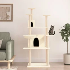 Huisdierbenodigdheden*vidaXL Kattenmeubel met sisal krabpalen 166 cm crèmekleurig Cr&egrave;me