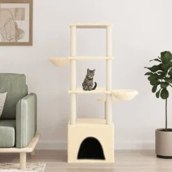 Kattenmeubel met sisal krabpalen 147 cm crèmekleurig>vidaXL New