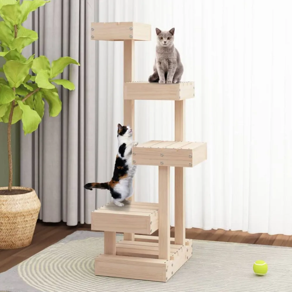 Huisdierbenodigdheden*vidaXL Kattenmeubel 45,5x49x103 cm massief grenenhout Naturel