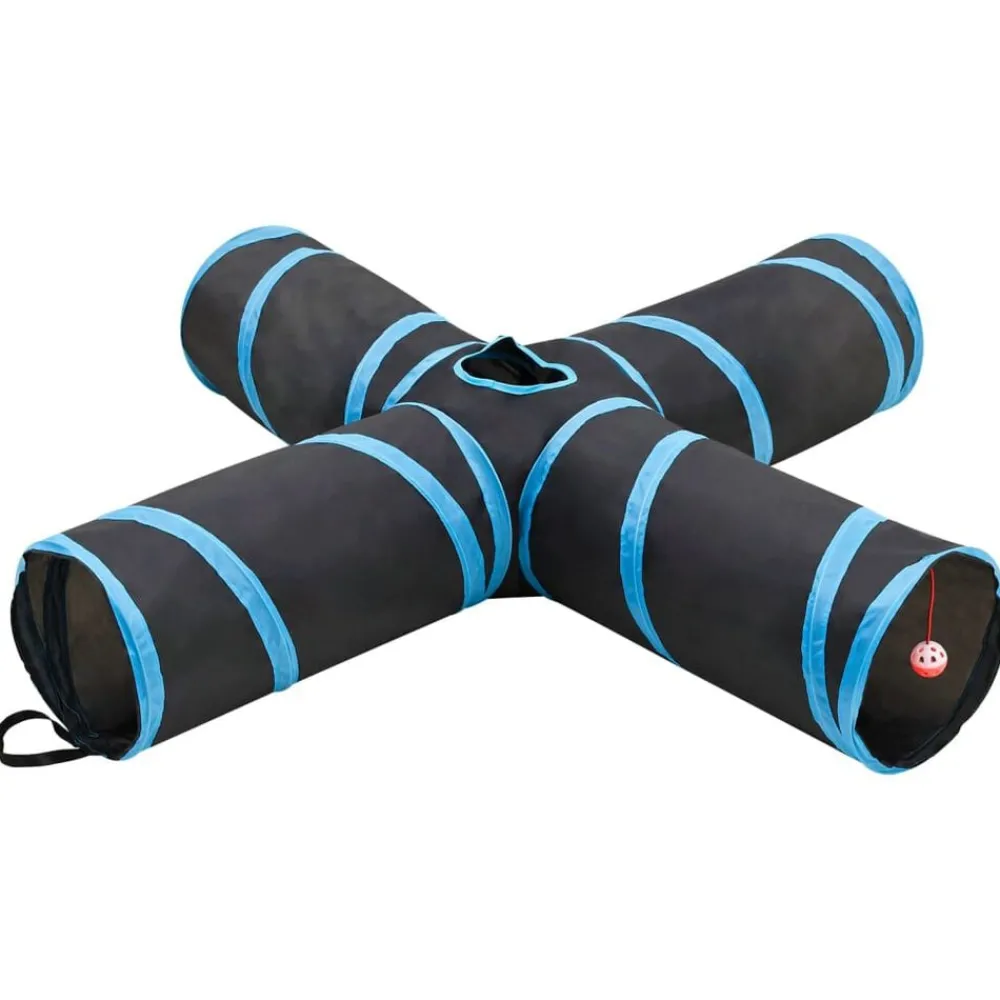 Kattentunnel 4-voudig 132 cm polyester zwart en blauw>vidaXL Clearance