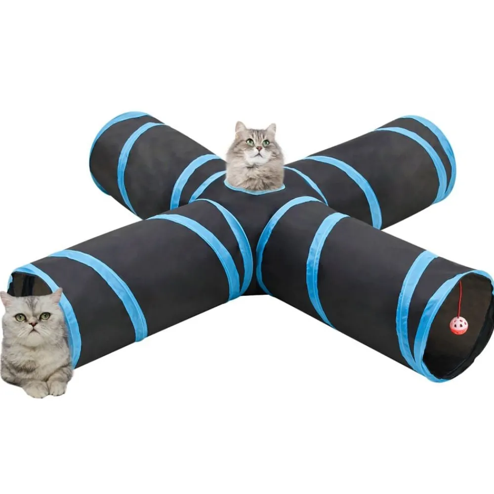 Kattentunnel 4-voudig 132 cm polyester zwart en blauw>vidaXL Clearance