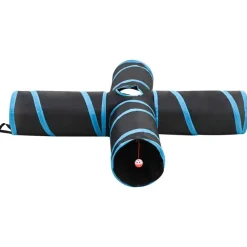 Kattentunnel 4-voudig 132 cm polyester zwart en blauw><noscript><img width=