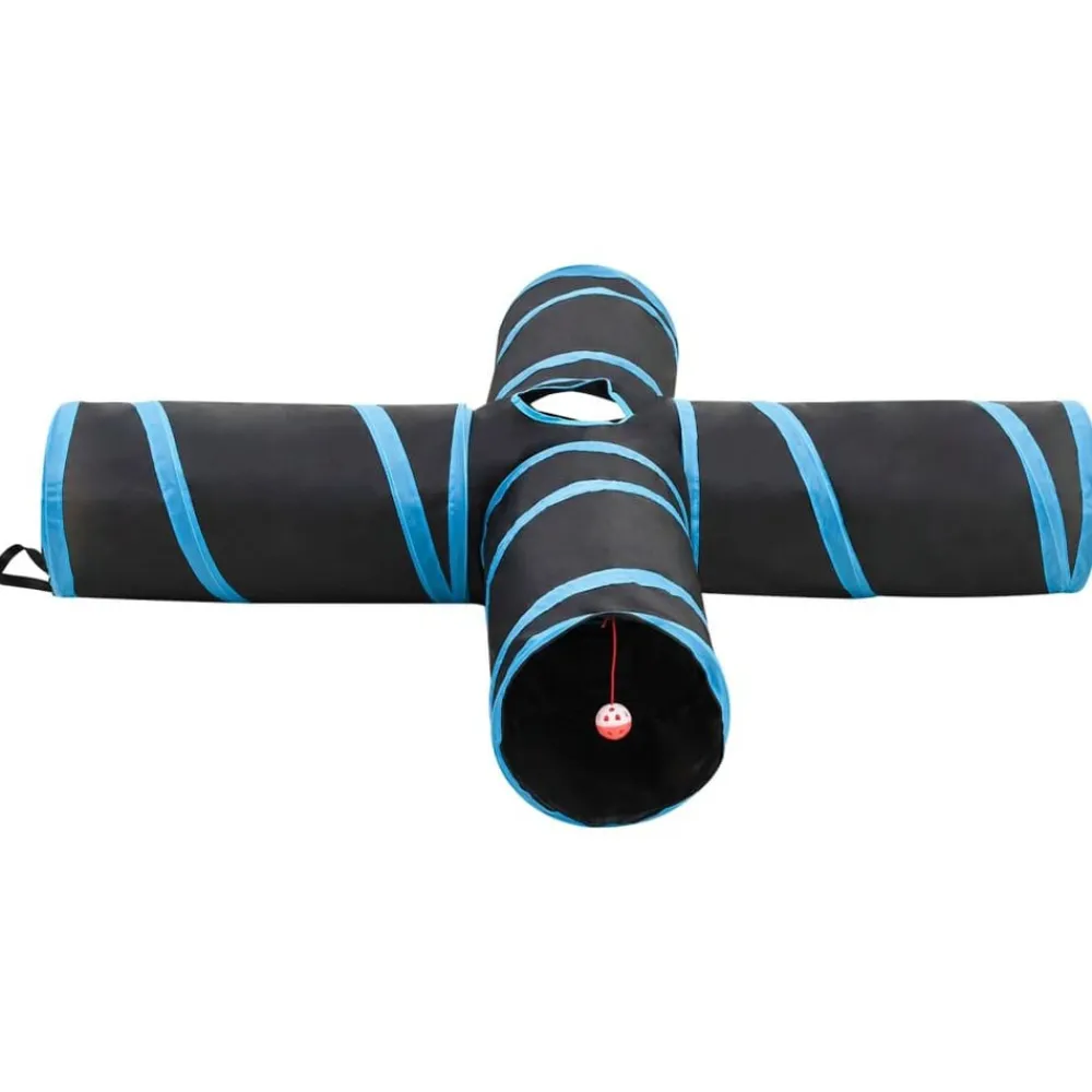 Kattentunnel 4-voudig 132 cm polyester zwart en blauw>vidaXL Clearance