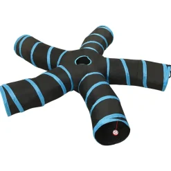 Kattentunnel 5-voudig 25 cm polyester zwart en blauw>vidaXL New