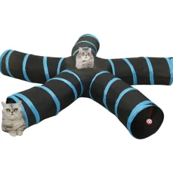 Kattentunnel 5-voudig 25 cm polyester zwart en blauw>vidaXL New