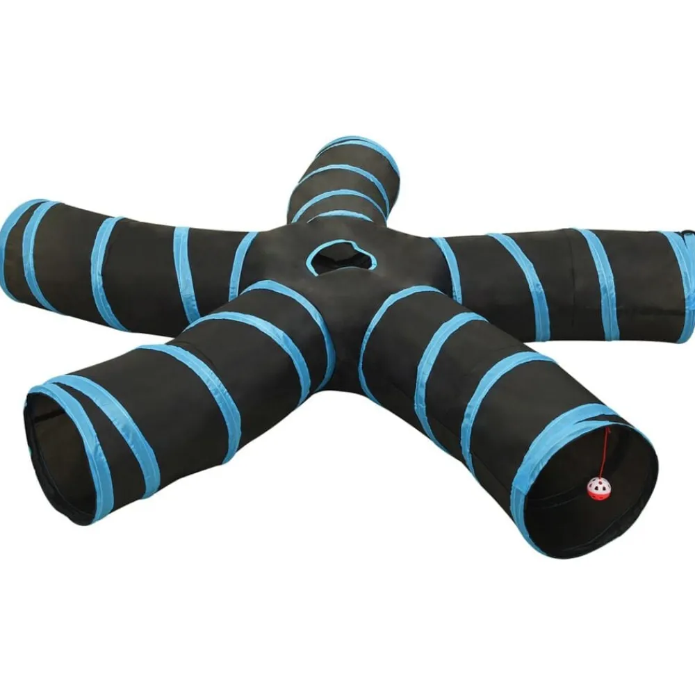 Kattentunnel 5-voudig 25 cm polyester zwart en blauw>vidaXL New