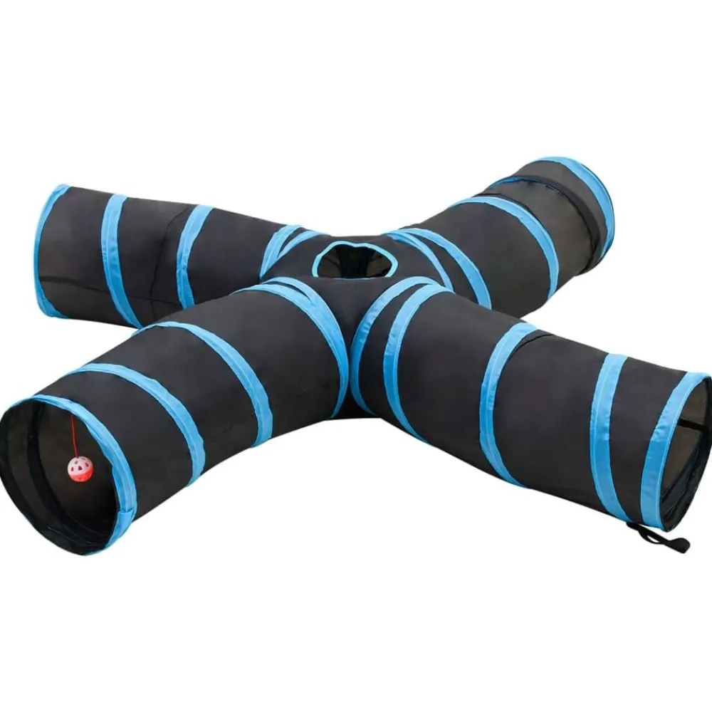 Buitenspeelgoed*vidaXL Kattentunnel 4-voudig 25 cm polyester zwart en blauw