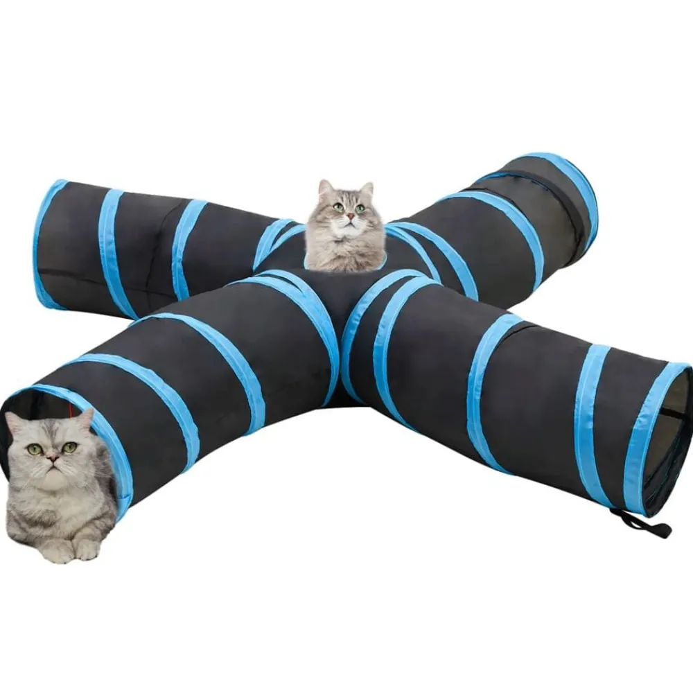 Buitenspeelgoed*vidaXL Kattentunnel 4-voudig 25 cm polyester zwart en blauw