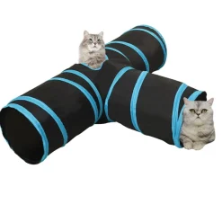 Buitenspeelgoed*vidaXL Kattentunnel 3-voudig 90 cm polyester zwart en blauw