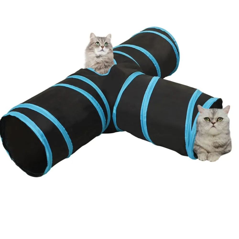 Buitenspeelgoed*vidaXL Kattentunnel 3-voudig 90 cm polyester zwart en blauw