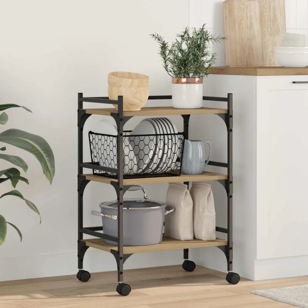 Keuken Trolley Artisan Eiken 50 x 35 x 75.5 cm Bewerkt hout>vidaXL Online