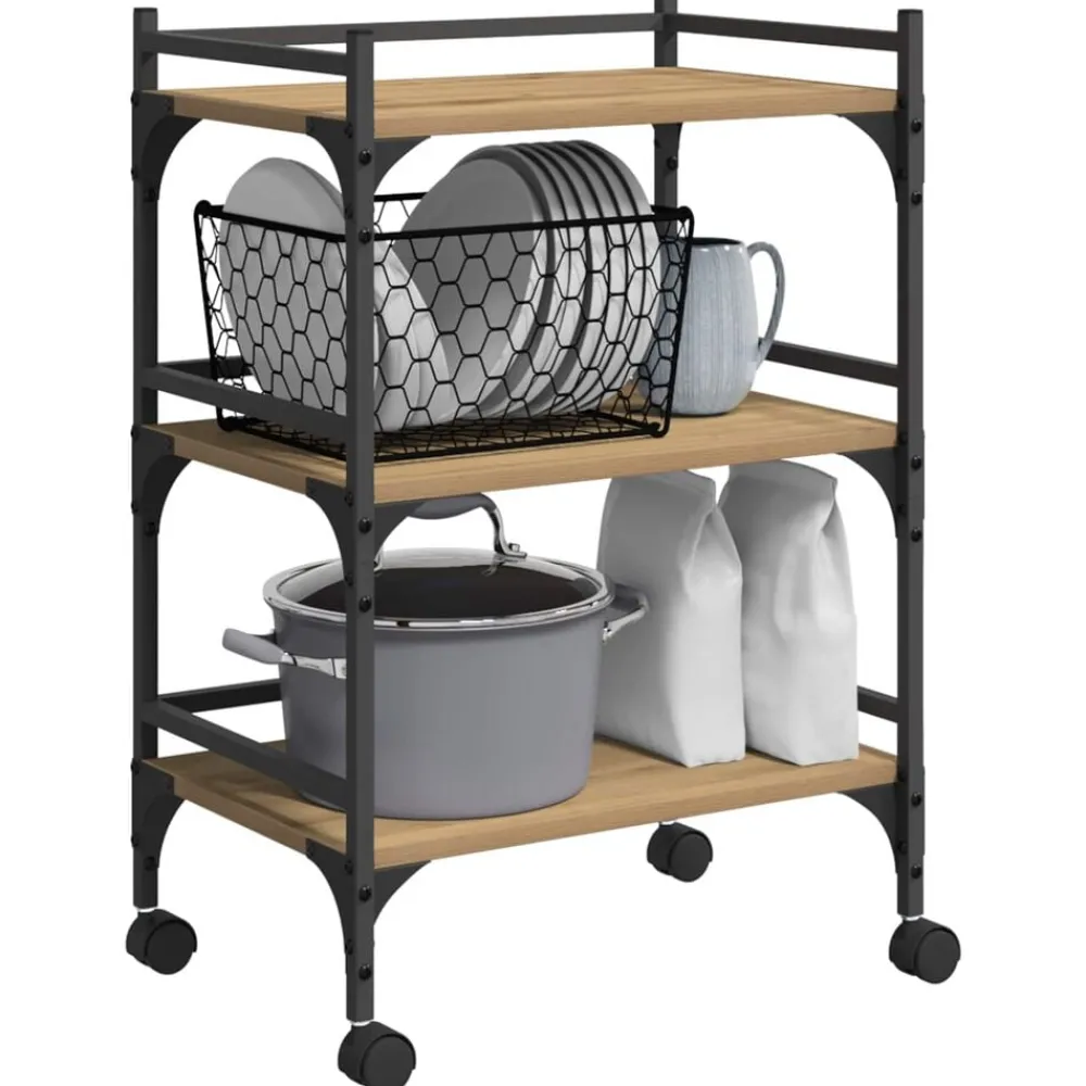 Keuken Trolley Artisan Eiken 50 x 35 x 75.5 cm Bewerkt hout>vidaXL Online