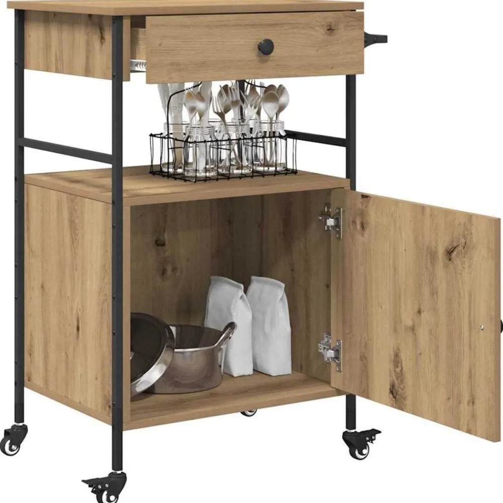 Keuken Trolley Artisan Eiken 56 x 43 x 89,5 cm Bewerkt hout>vidaXL Best