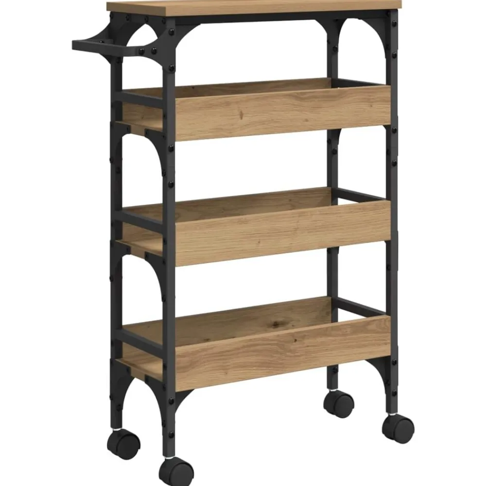 Trolleys*vidaXL Keuken Trolley Artisan Eiken 53 x 20 x 76 cm Bewerkt hout artisanaal eikenkleurig