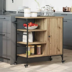 Keuken Trolley Artisan Eiken 87.5 x 39 x 84.5 cm Bewerkt hout>vidaXL Hot