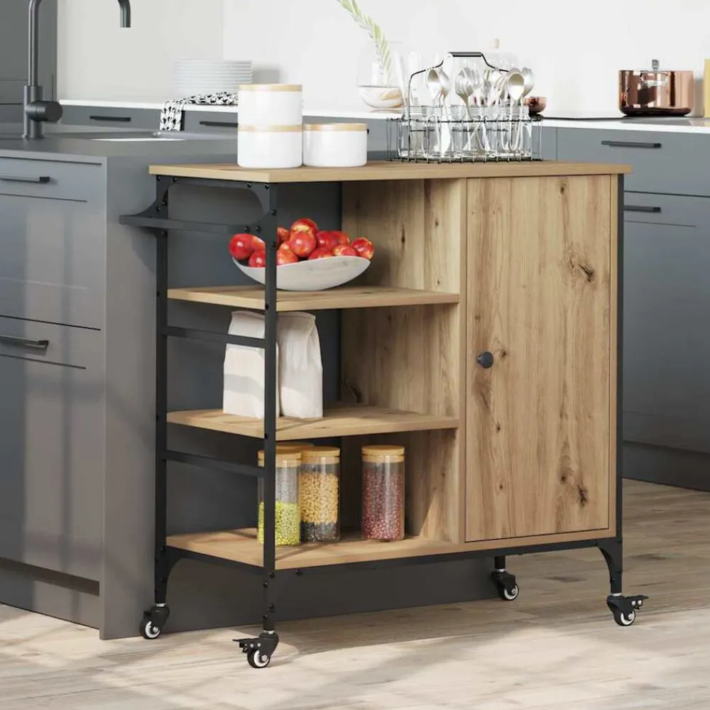 Keuken Trolley Artisan Eiken 87.5 x 39 x 84.5 cm Bewerkt hout>vidaXL Hot