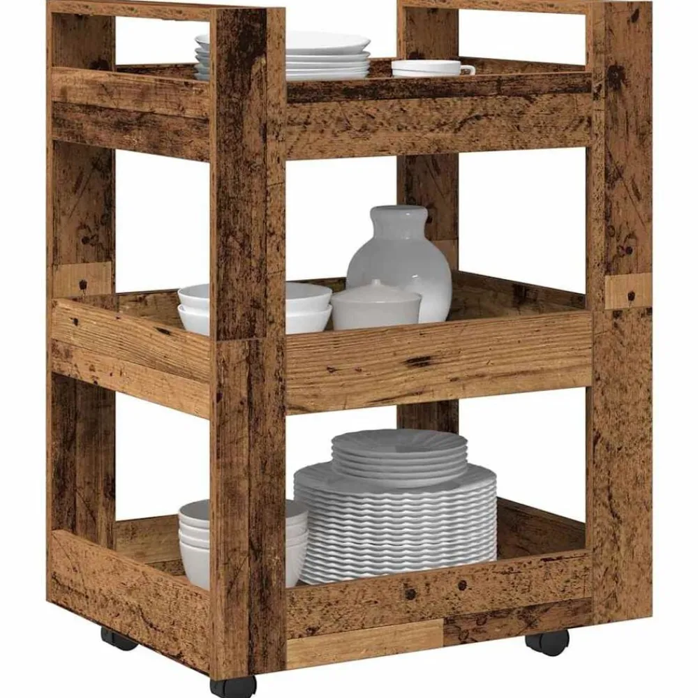 Trolleys*vidaXL Keuken Trolley Eikenhout 60 x 45 x 80 cm Bewerkt hout Oud hout