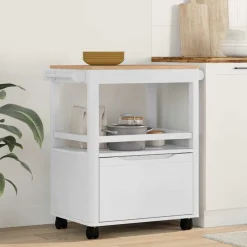 Trolleys*vidaXL Keuken Trolley FLORO 72,5 x 45 x 80 cm Massief Vurenhout Wit