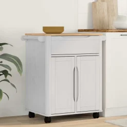 Trolleys*vidaXL Keuken Trolley FLORO 72,5 x 45 x 80 cm Massief Vurenhout Wit