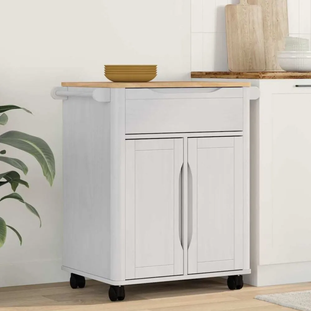 Trolleys*vidaXL Keuken Trolley FLORO 72,5 x 45 x 80 cm Massief Vurenhout Wit
