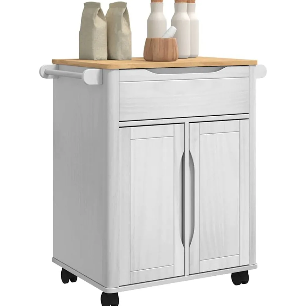 Trolleys*vidaXL Keuken Trolley FLORO 72,5 x 45 x 80 cm Massief Vurenhout Wit