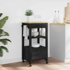Trolleys*vidaXL Keuken Trolley MONZA 48 x 40 x 88,5 cm Massief Vurenhout Zwart