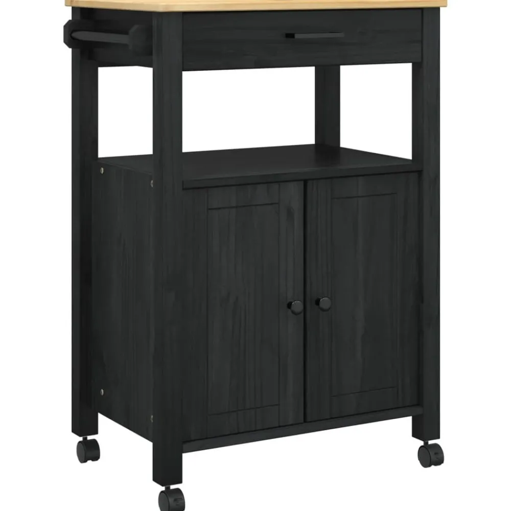 Trolleys*vidaXL Keuken Trolley MONZA 60 x 40 x 88,5 cm Massief Vurenhout Zwart