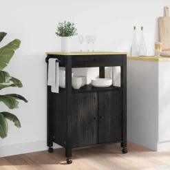 Trolleys*vidaXL Keuken Trolley MONZA 60 x 40 x 88,5 cm Massief Vurenhout Zwart